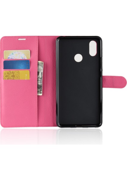 Litchi Cilt Cüzdan Deri Deri Stand Flip Kapak Xiaomi Mi Max 3-Rose (Yurt Dışından)