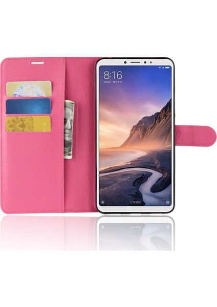 Litchi Cilt Cüzdan Deri Deri Stand Flip Kapak Xiaomi Mi Max 3-Rose (Yurt Dışından)