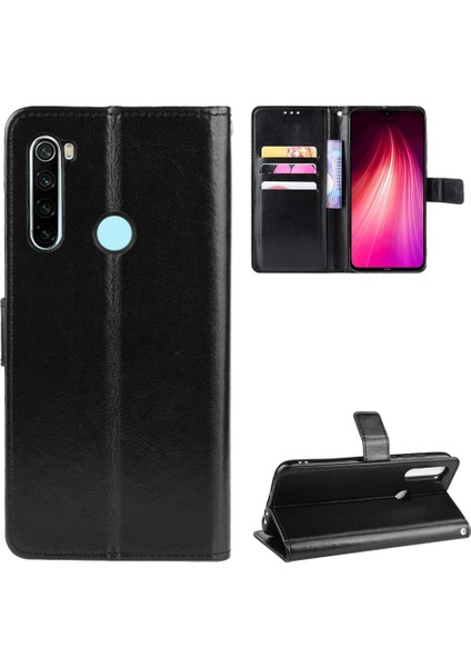 Xiaomi Için Çılgın At Derisi Deri Kaplama Not 8-Siyah (Yurt Dışından)