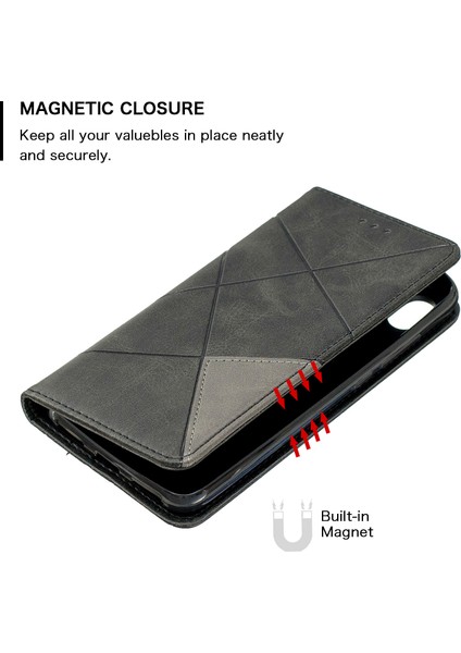 Xiaomi Redmi 7A-BLACK Için Geometrik Desen Deri Kart Tutucu Kılıf (Yurt Dışından)