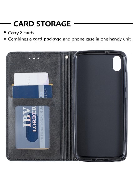 Xiaomi Redmi 7A-BLACK Için Geometrik Desen Deri Kart Tutucu Kılıf (Yurt Dışından)