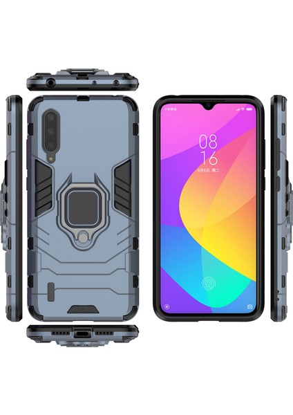 Serin Koruma Halka Tutucu Kickstand Plastik Tpu Combo Kılıf Xiaomi Mi 9 Lite/ Mi Cc9/ Mi Cc9 Meitu Edition-Blue (Yurt Dışından)