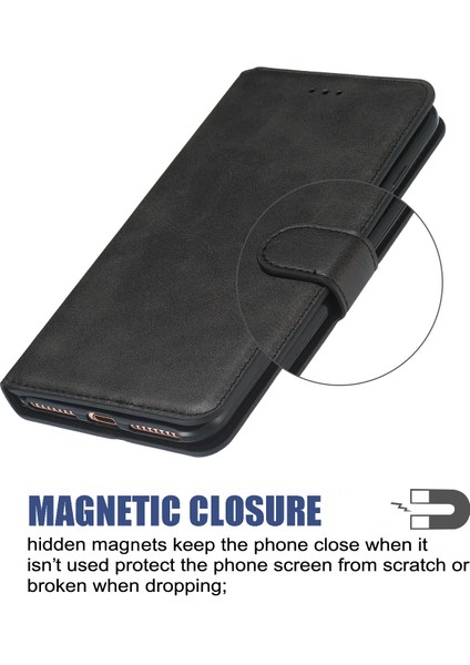 Xiaomi Redmi 7A-BLACK Için Standlı Düz ​​renkli Cüzdan Manyetik Deri Kabuk (Yurt Dışından)