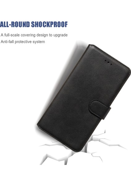Xiaomi Redmi 7A-BLACK Için Standlı Düz ​​renkli Cüzdan Manyetik Deri Kabuk (Yurt Dışından)