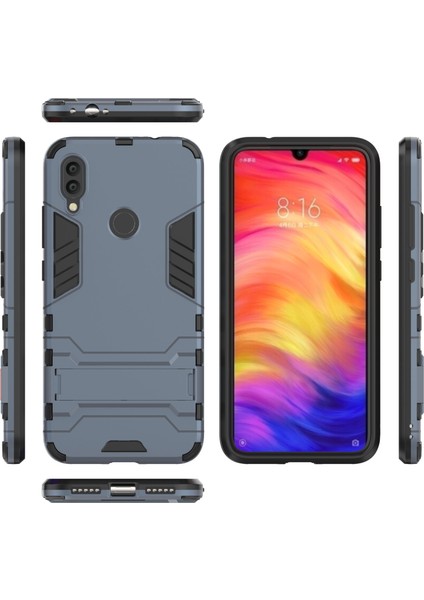 Xiaomi Redmi Için Kickstand ile Plastik+Tpu Combo Kapak Kılıfı Not 7s /not 7 /not 7 Pro (Hindistan) -Dark Blue (Yurt Dışından)