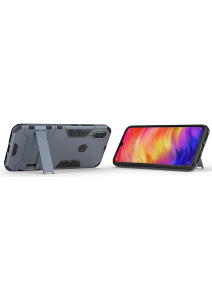 Xiaomi Redmi Için Kickstand ile Plastik+Tpu Combo Kapak Kılıfı Not 7s /not 7 /not 7 Pro (Hindistan) -Dark Blue (Yurt Dışından)