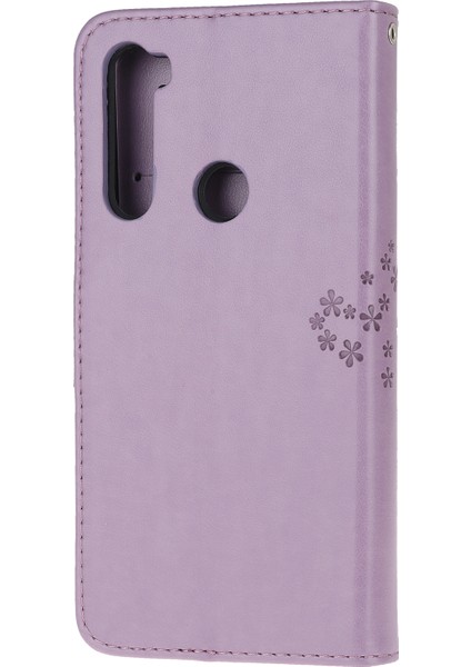 Baskı Ağacı Baykuş Cüzdan Standı Deri Kapak Xiaomi Redmi Note 8t-I-Light Mor (Yurt Dışından)
