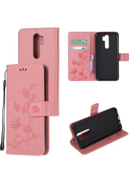 Xiaomi Redmi Için Kelebek Çiçek Deri Cüzdan Gövde Not 8 Pro-Pink (Yurt Dışından)