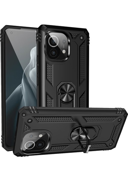 Hibrid Pc+Tpu Telefon Kılıfı Kabuk Xiaomi Mi Için 11-Black Için Anti-Fall Parmak Yüzük Kickstand (Yurt Dışından)