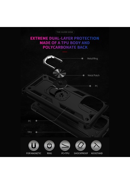 Hibrid Pc+Tpu Telefon Kılıfı Kabuk Xiaomi Mi Için 11-Black Için Anti-Fall Parmak Yüzük Kickstand (Yurt Dışından)