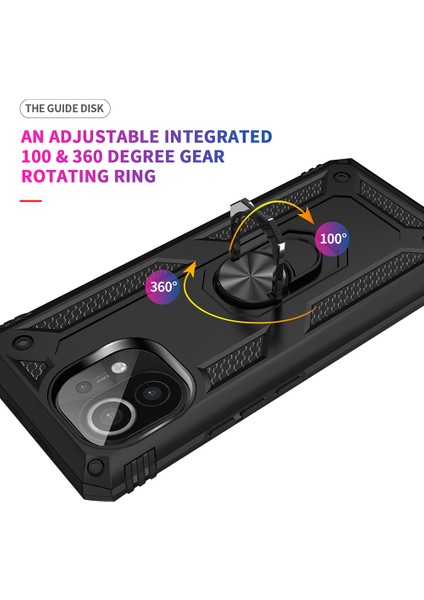 Hibrid Pc+Tpu Telefon Kılıfı Kabuk Xiaomi Mi Için 11-Black Için Anti-Fall Parmak Yüzük Kickstand (Yurt Dışından)