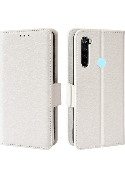 Litchi Doku Pu Deri+Tpu Tampon Stand Kapağı Cüzdanlı Tam Koruyucu Telefon Kasası Xiaomi Redmi Not 8/not 8 2021-BEYAZ (Yurt Dışından)