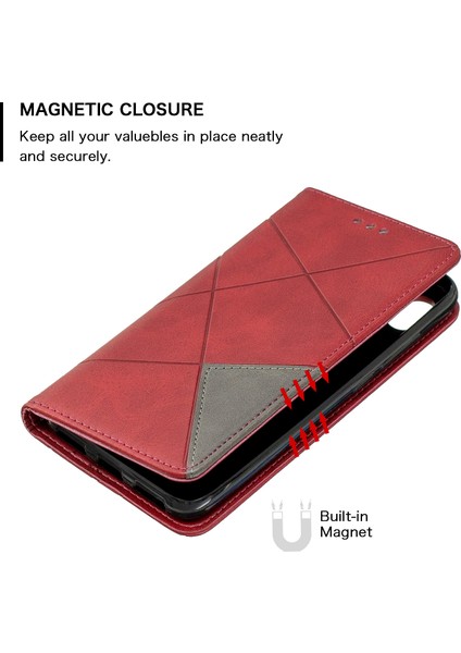 Xiaomi Redmi 7A-KIRMIZI Için Geometrik Desen Deri Kart Tutucu Kasa (Yurt Dışından)