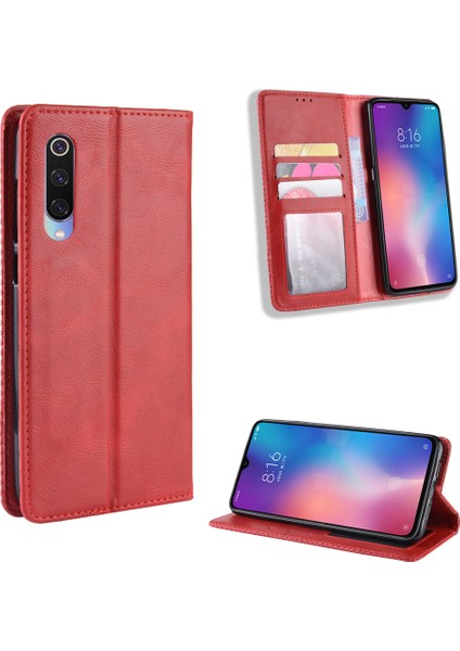 Xiaomi Mi 9-Kırmızı Için Vintage Stil Pu Deri Cüzdan Telefon Kasası (Yurt Dışından)