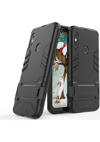 Shockproof Pc+Tpu Hibrid Kickstand Telefon Muhafaza Kapağı Xiaomi Mi A2 Lite/redmi 6 Pro-Black (Yurt Dışından)