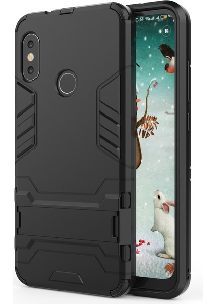 Shockproof Pc+Tpu Hibrid Kickstand Telefon Muhafaza Kapağı Xiaomi Mi A2 Lite/redmi 6 Pro-Black (Yurt Dışından)
