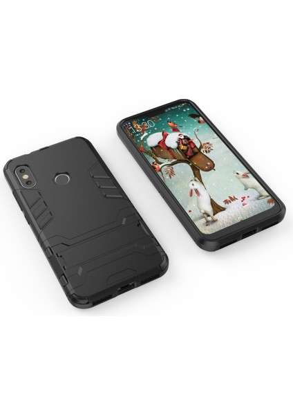 Shockproof Pc+Tpu Hibrid Kickstand Telefon Muhafaza Kapağı Xiaomi Mi A2 Lite/redmi 6 Pro-Black (Yurt Dışından)