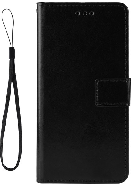 Çılgın At Doku Cüzdan Deri Flip Case, El Kayışı ile Flow Pone Xiaomi Mi Cc9/ Mi Cc9 Meitu Edition/ Mi 9 Lite-Black (Yurt Dışından)