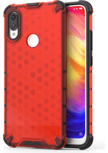 Petek Deseni Şok Geçirmez Tpu+Pc Xiaomi Redmi Için Hybrid Telefon Kılıfı Not 7/note 7 Pro (Hindistan)/not 7s-Red (Yurt Dışından)