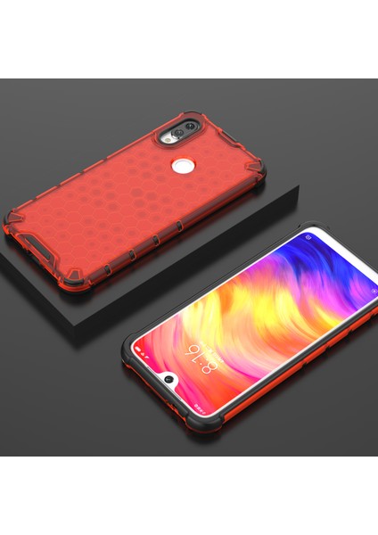 Petek Deseni Şok Geçirmez Tpu+Pc Xiaomi Redmi Için Hybrid Telefon Kılıfı Not 7/note 7 Pro (Hindistan)/not 7s-Red (Yurt Dışından)