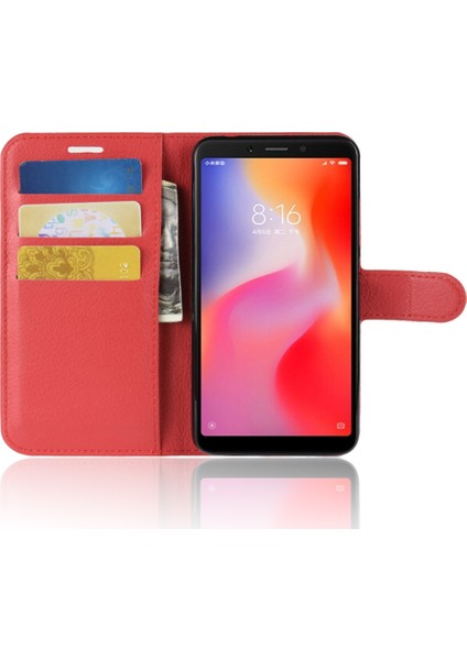 Xiaomi Redmi 6 (Çift Kamera: 12MP+5MP) Için Litchi Cilt Cüzdan Deri Standı Kabuğu (Yurt Dışından)