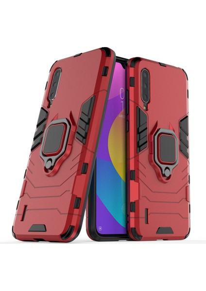 Serin Koruma Halka Tutucu Kickstand Plastik Tpu Combo Kılıfı Xiaomi Mi 9 Lite/ Mi Cc9/ Mi Cc9 Meitu Sürüm-Kırmızısı (Yurt Dışından)