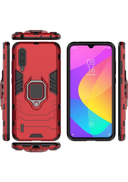 Serin Koruma Halka Tutucu Kickstand Plastik Tpu Combo Kılıfı Xiaomi Mi 9 Lite/ Mi Cc9/ Mi Cc9 Meitu Sürüm-Kırmızısı (Yurt Dışından)