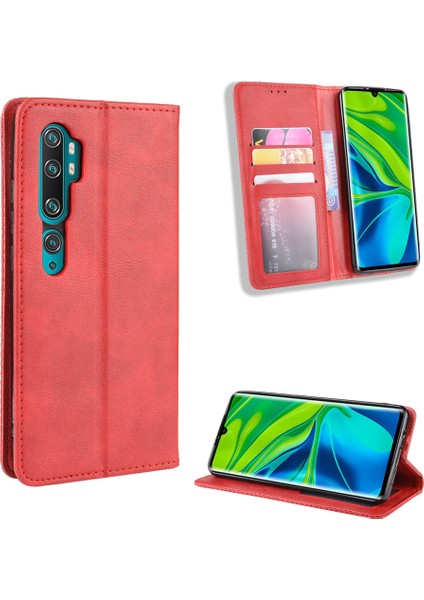 Xiaomi Mı Için Retro Pu Deri Hücre Kabuğu Kahası Not 10/not 10 Pro/cc9 Pro-Kırmızı (Yurt Dışından)