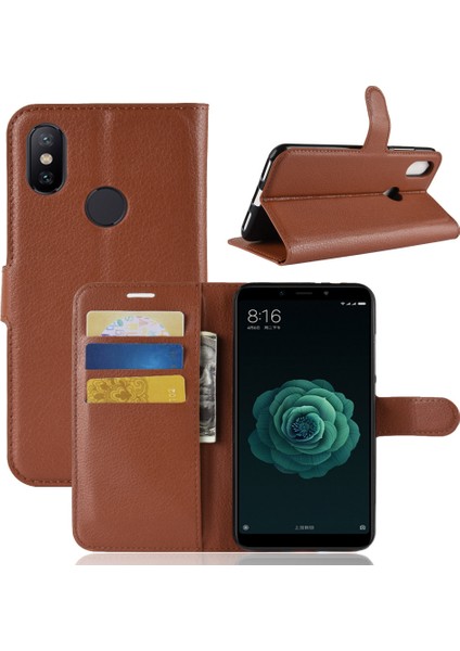 Xiaomi Mi A2/mi 6x-Brown Için Litchi Cilt Cüzdan Deri Koruma Kılıfı (Yurt Dışından)