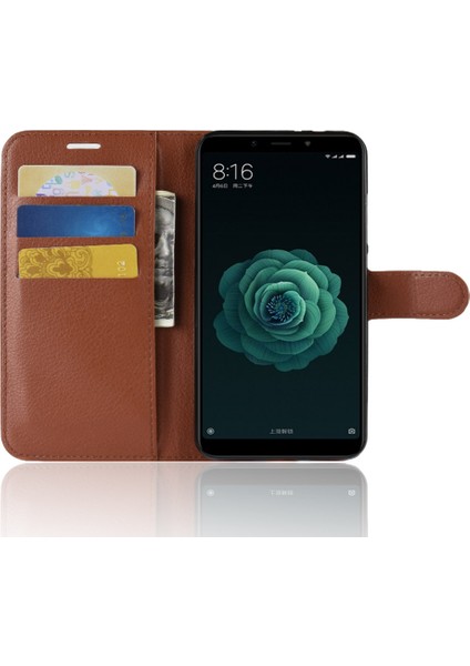 Xiaomi Mi A2/mi 6x-Brown Için Litchi Cilt Cüzdan Deri Koruma Kılıfı (Yurt Dışından)