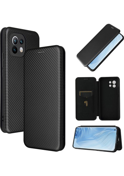 Karbon Fiber Doku Xiaomi Mi 11-Black Için Otomatik Emilmiş Deri Cep Telefon Kılıfı (Yurt Dışından)