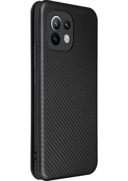 Karbon Fiber Doku Xiaomi Mi 11-Black Için Otomatik Emilmiş Deri Cep Telefon Kılıfı (Yurt Dışından)