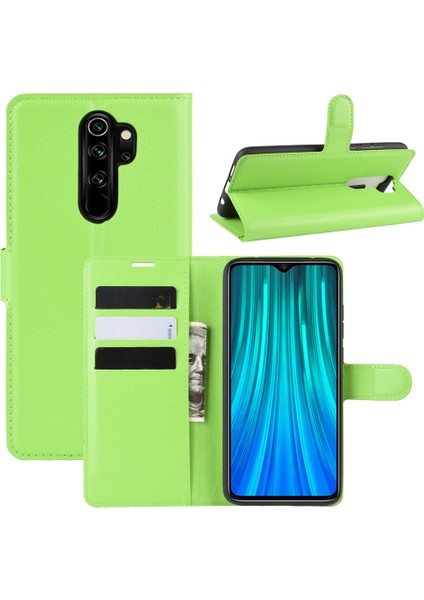 Litchi Skin Flip Deri Cüzdan Xiaomi Redmi Için Telefon Kılıfı Not 8 Pro Katlanabilir Stand Telefon Vaka Yeşil (Yurt Dışından)