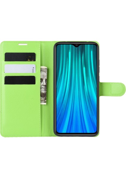 Litchi Skin Flip Deri Cüzdan Xiaomi Redmi Için Telefon Kılıfı Not 8 Pro Katlanabilir Stand Telefon Vaka Yeşil (Yurt Dışından) fırsatları