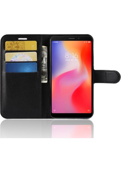Xiaomi Redmi 6 (Çift Kamera: 12MP+5MP) Için Litchi Cilt Cüzdan Deri Stand Kılıfı (Yurt Dışından) fırsatları
