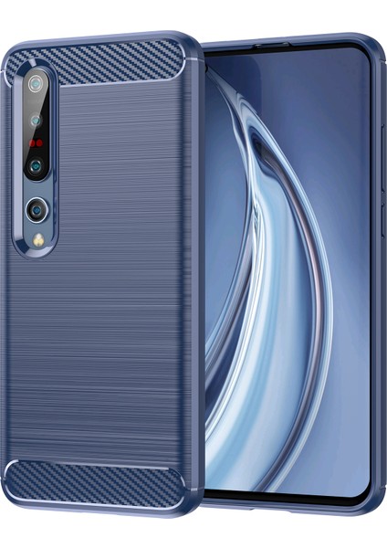 Şok Emilim 1.8mm Hava Yastığı Tpu Kasa Fırçalanmış Yüzey Karbon Fiber Doku Telefon Koruyucusu Xiaomi Mi 10 5g/mi 10 Pro 5g-Blue (Yurt Dışından)