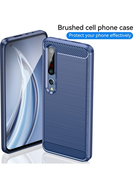 Şok Emilim 1.8mm Hava Yastığı Tpu Kasa Fırçalanmış Yüzey Karbon Fiber Doku Telefon Koruyucusu Xiaomi Mi 10 5g/mi 10 Pro 5g-Blue (Yurt Dışından)