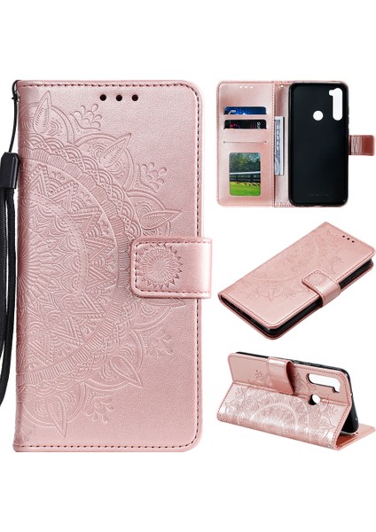 Baskı Xiaomi Redmi Için Çiçek Deri Cüzdan Kılıf Kapağı Not 8-Rose Altın (Yurt Dışından)