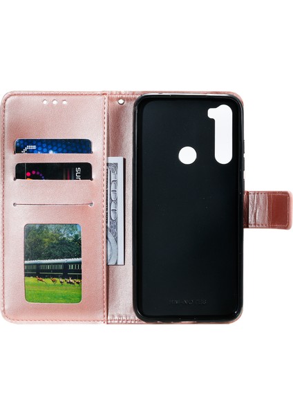 Baskı Xiaomi Redmi Için Çiçek Deri Cüzdan Kılıf Kapağı Not 8-Rose Altın (Yurt Dışından)