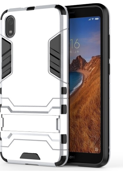 Xiaomi Redmi 7A-SILVER Için Kickstand ile Plastik+Tpu Hibrit Telefon Kabuğu (Yurt Dışından)