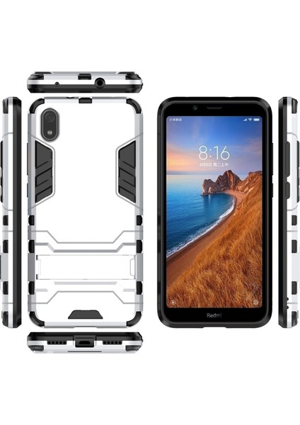 Xiaomi Redmi 7A-SILVER Için Kickstand ile Plastik+Tpu Hibrit Telefon Kabuğu (Yurt Dışından)