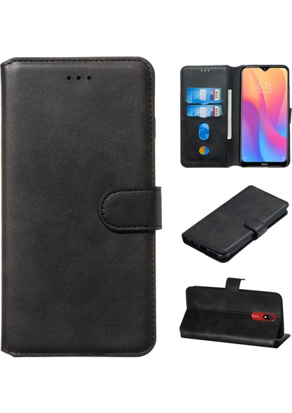 Cüzdan Stand Flip Deri Telefon Kılıfı Xiaomi Redmi 8A-BLACK (Yurt Dışından)