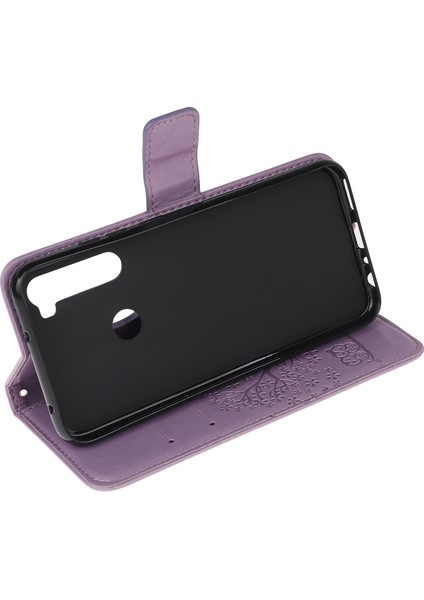 Baskı Ağacı Baykuş Pu Deri Cüzdan Telefon Kapağı Xiaomi Redmi Stand ile Not 8-Işık Mor (Yurt Dışından)