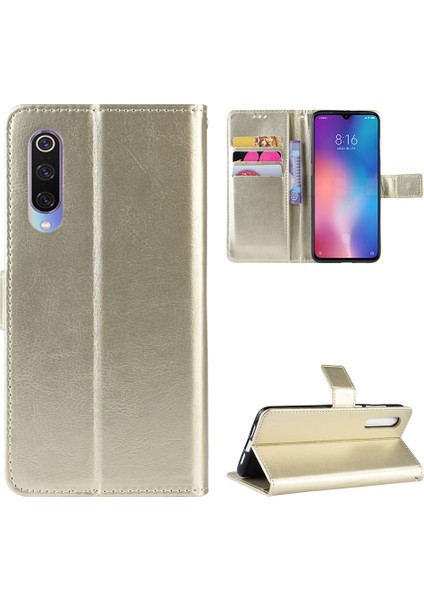 Çılgın At Doku Cüzdan Deri Flip Case, El Kayışı ile Xiaomi Mi Cc9/ Mi Cc9 Meitu Edition/ Mi 9 Lite-Gold Için (Yurt Dışından)