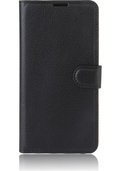 Litchi Doku Deri Cüzdan Xiaomi Redmi Stand ile Telefon Kılıfı Not 4x-Black (Yurt Dışından)