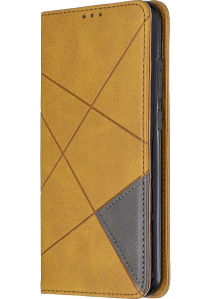 Geometrik Desen Standı Deri Kart Tutucu Xiaomi Redmi Note 8-Sarı Için (Yurt Dışından)