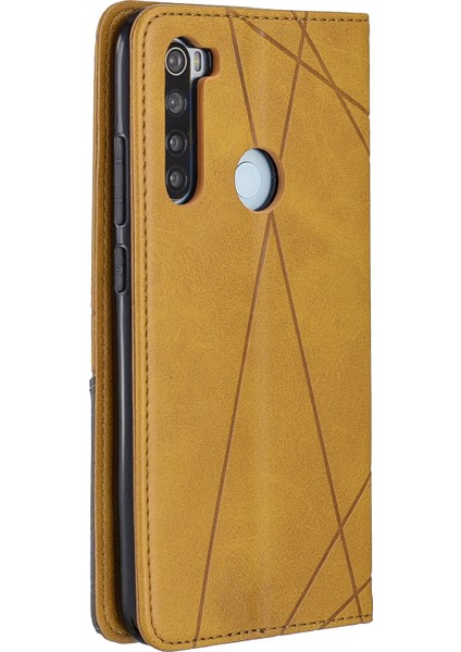 Geometrik Desen Standı Deri Kart Tutucu Xiaomi Redmi Note 8-Sarı Için (Yurt Dışından)