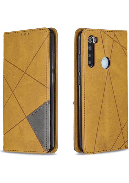 Geometrik Desen Standı Deri Kart Tutucu Xiaomi Redmi Note 8-Sarı Için (Yurt Dışından)