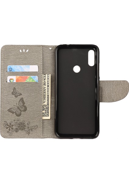 Baskı Kelebek Çiçekler Deri Stand Cüzdan Folio Kılıfı Xiaomi Redmi Not 7s/not 7/not 7 Pro (Hindistan) -Grey (Yurt Dışından)