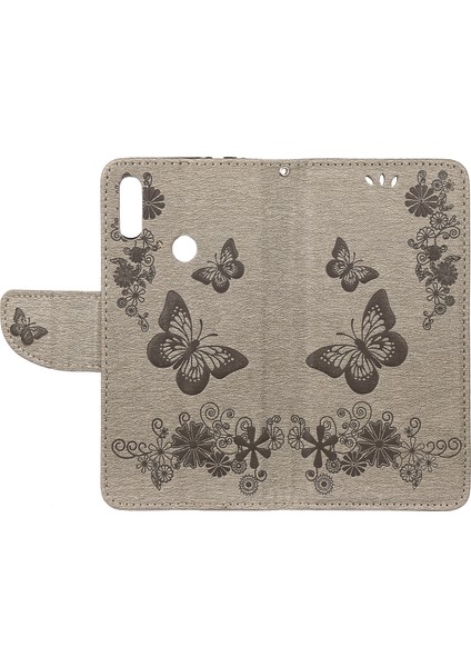 Baskı Kelebek Çiçekler Deri Stand Cüzdan Folio Kılıfı Xiaomi Redmi Not 7s/not 7/not 7 Pro (Hindistan) -Grey (Yurt Dışından)